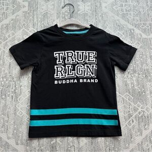 True Religion Boys Block Letter Black Skater Streetwear Striped T-Shirt Size 4